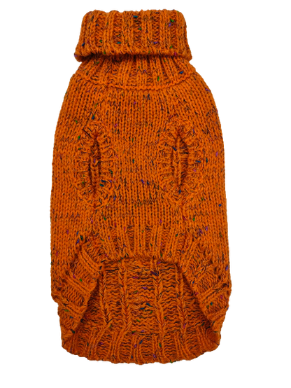 Dog Jumper Chunky Cable Knit Orange With Rainbow Flecks