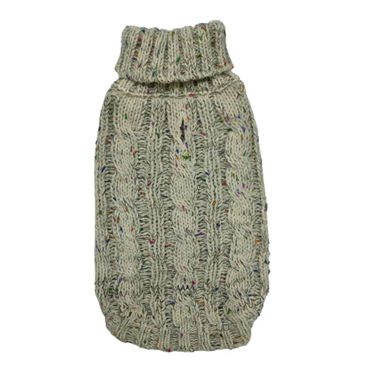 Dog Jumper Chunky Cable Knit Sage Green Rainbow Flecks